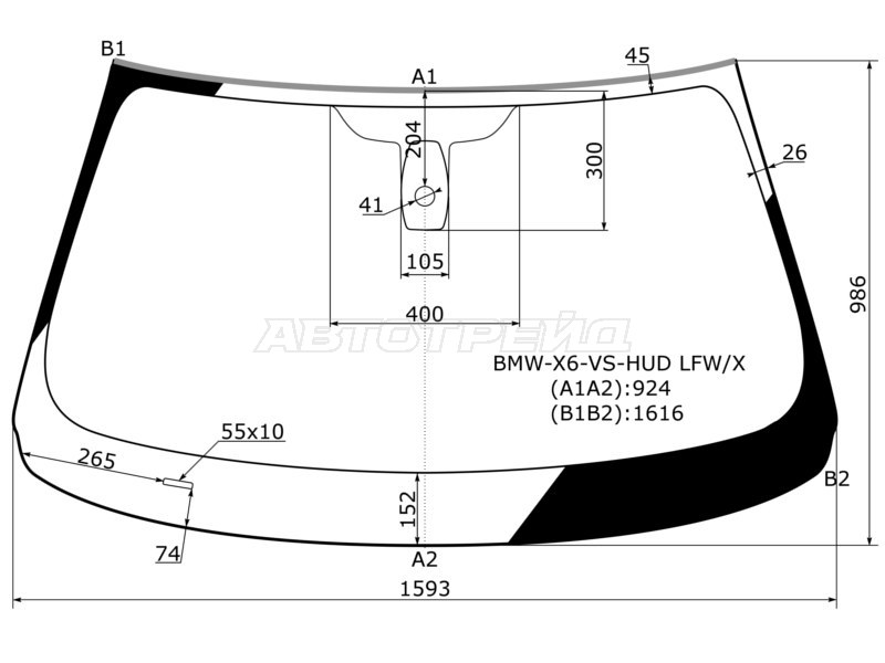 Стекло лобовое (Датчик дождя / Молдинг) BMW X6 08-14 (XYG: BMW-X6-VS-HUD LFW/X)
