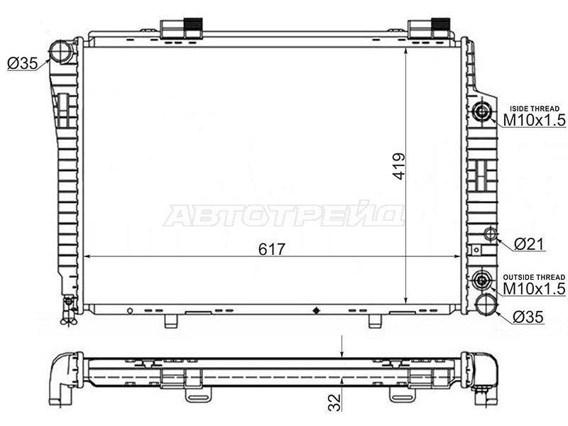 Радиатор Mercedes-Benz C-Class 93-01  / E-Class 95-03  / CLK-Class 97-02  / SLK-Class 96-04 (SAT: MB0008-1)