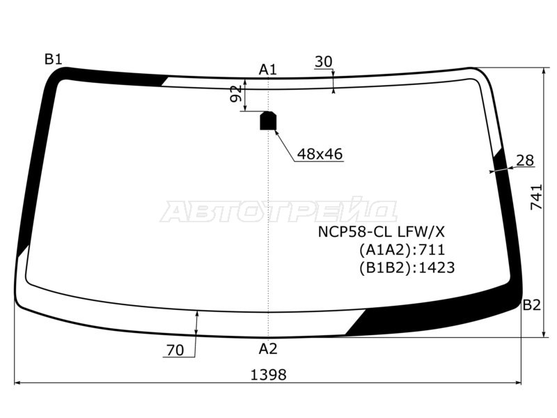 Стекло лобовое Toyota Probox 02-  / Mazda Familia 18-  / Toyota Succeed 02-20 (XYG: NCP58-CL LFW/X)