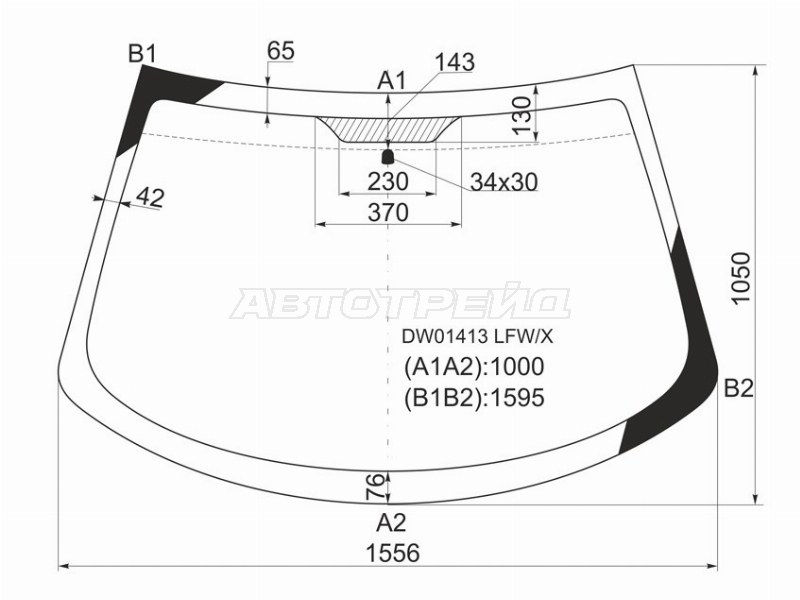 Стекло лобовое Chrysler Sebring 00-06  / Dodge Stratus 00-06  / ГАЗ Волга Сайбер 08-10 (XYG: DW01413 LFW/X)