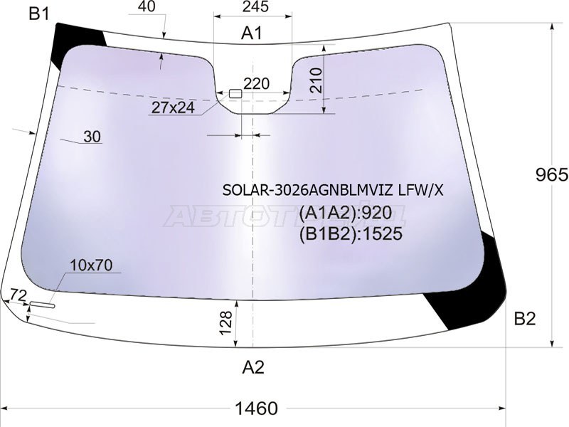 Стекло лобовое (Атермальное / Датчик дождя) Chevrolet Cruze 09-15  / Daewoo Lacetti 08-11 (XYG: SOLAR-3026AGNBLMVIZ LFW/X)