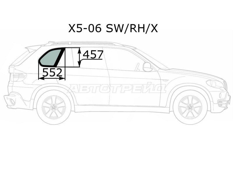 Стекло кузова боковое (не опускное) (Справа / Цвет зеленый) BMW X5 06-13 (XYG: X5-06 SW/RH/X)