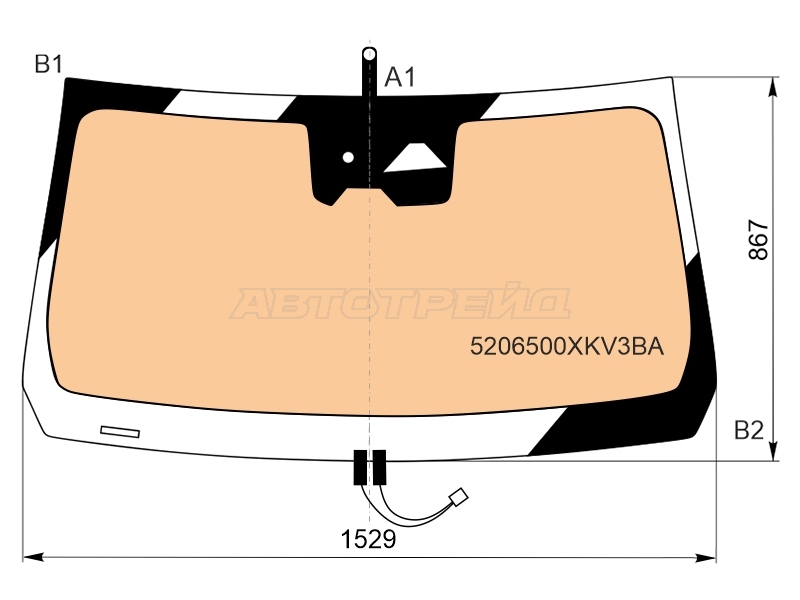 Стекло лобовое (Обогрев полный / Две камеры / Датчик дождя / Проекция) TANK 500 21- (FUYAO: 5206500XKV3BA)
