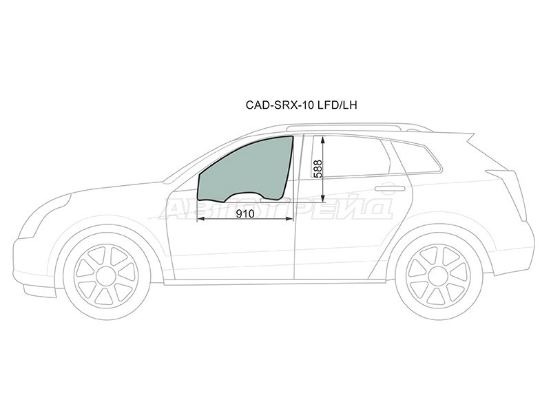 Стекло боковое опускное (Спереди / Слева / Цвет зеленый / Триплекс) Cadillac SRX 09-17 (XYG: CAD-SRX-10 LFD/LH)