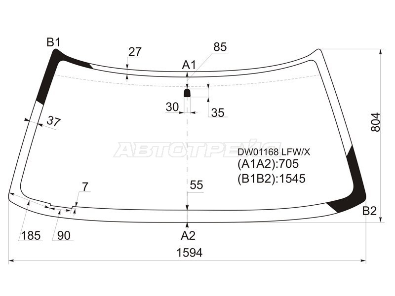 Стекло лобовое Chevrolet Blazer 94-05 (XYG: DW01168 LFW/X)