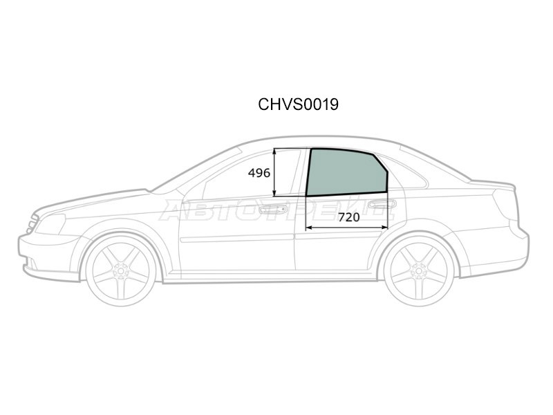 Стекло боковое опускное (Сзади / Слева / Цвет зеленый) Chevrolet Lacetti 04-13  / Daewoo Lacetti 04-09  / Chevrolet Nubira 04-13  / Optra 04-13  / Daewoo Gentra 05-15  / Nubira 02-05  / Ravon Gentra 15-  / Suzuki Forenza 03-08 (KMK: CHVS0019)