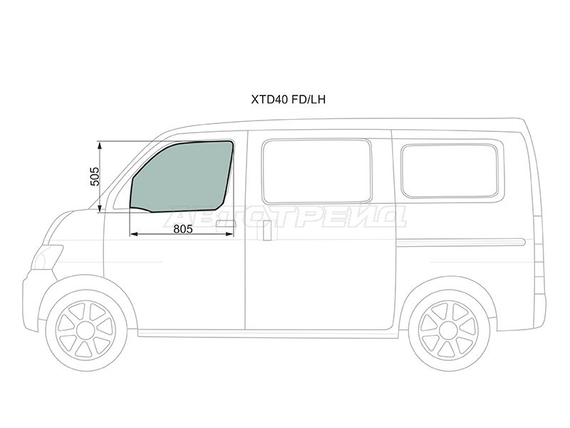 Стекло боковое опускное (Спереди / Слева / Цвет зеленый) Daihatsu Grand Max 07-19  / Toyota Lite Ace 08-20  / Town Ace 08-20 (XYG: XTD40 FD/LH)