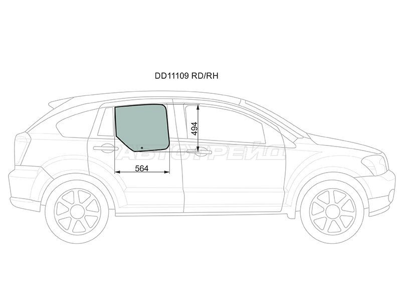 Стекло боковое опускное (Сзади / Справа / Цвет зеленый) Dodge Caliber 06-12 (XYG: DD11109 RD/RH)