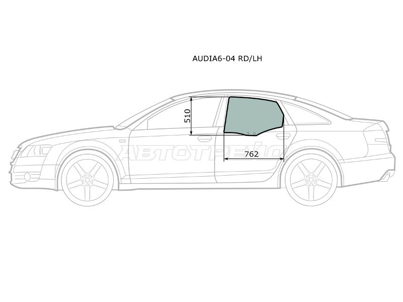 Стекло боковое опускное (Сзади / Слева / Цвет зеленый) Audi A6 04-10  / RS6 08-10  / S6 06-11 (XYG: AUDIA6-04 RD/LH)