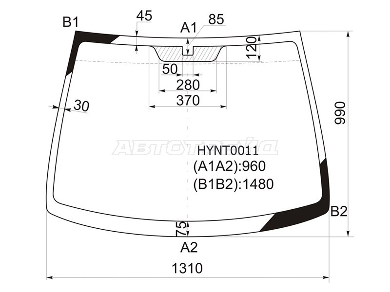 Стекло лобовое Hyundai Getz 02-11  / Click 02-11 (KMK: HYNT0011)
