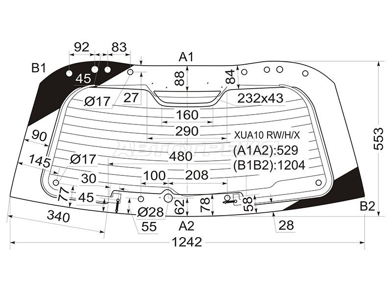 Стекло заднее (Цвет зеленый / Обогрев) Pontiac Vibe 02-08  / Toyota Voltz 02-04 (XYG: XUA10 RW/H/X)