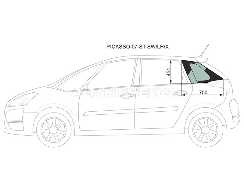 Стекло кузова боковое (не опускное) (Слева / Цвет зеленый) Citroen C4 Picasso 07-14 (XYG: PICASSO-07-ST SW/LH/X)
