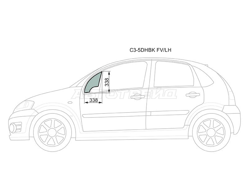 Стекло форточки (Цвет зеленый) Citroen C3 01-10 (XYG: C3-5DHBK FV/LH)