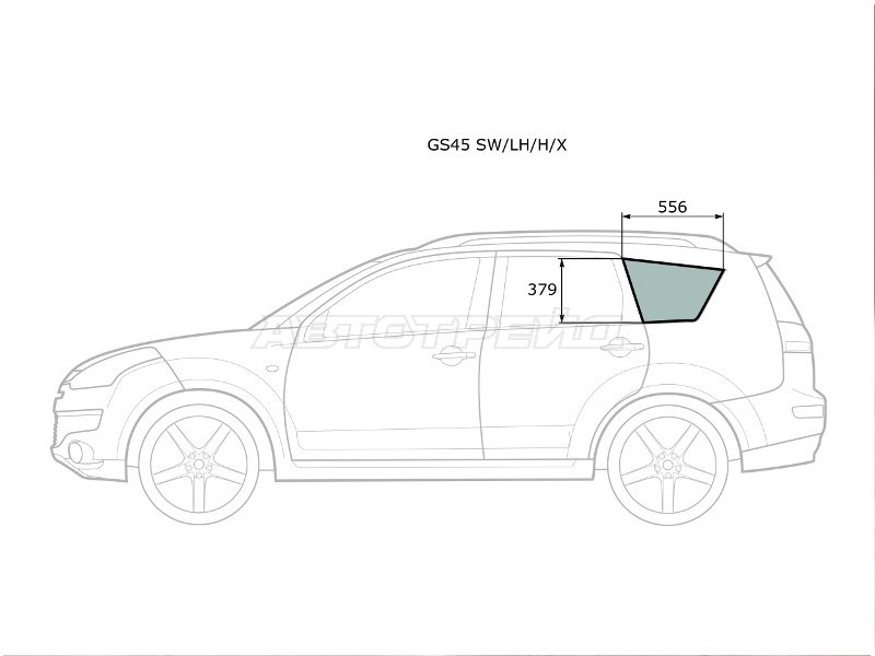 Стекло кузова боковое (не опускное) (Слева / Цвет зеленый / Антенна) Mitsubishi Outlander 05-12  / Citroen C-Crosser 07-12  / Peugeot 4007 07-14 (XYG: GS45 SW/LH/H/X)
