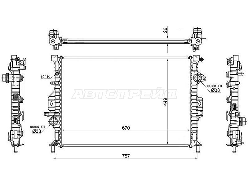 Радиатор Ford Focus 10-19  / Kuga 13-19  / Mondeo 07-15  / Volvo S60 10-18  / XC60 08-22  / Ford Galaxy 06-15  / S-MAX 06-15  / Land Rover Freelander 06-14  / Range Rover Evoque 11-18  / Volvo S80 06-16  / XC70 07-16 (SAT: FD0003-07)