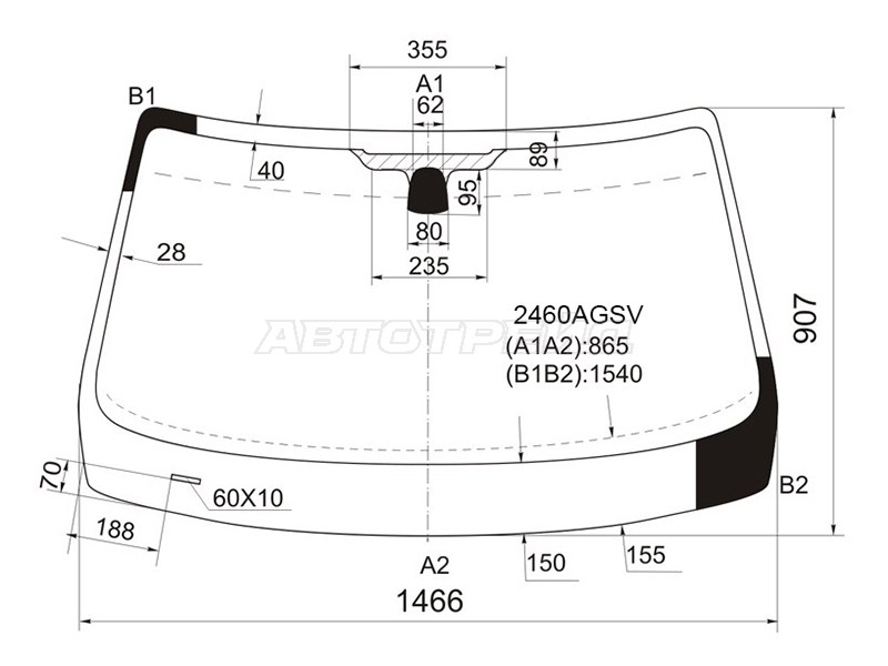 Стекло лобовое BMW X1 09-15 (PILKINGTON: 2460AGSV)