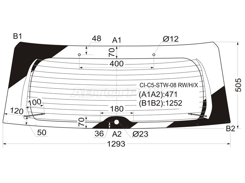 Стекло заднее (Цвет зеленый / Обогрев) Citroen C5 08-17 (XYG: CI-C5-STW-08 RW/H/X)