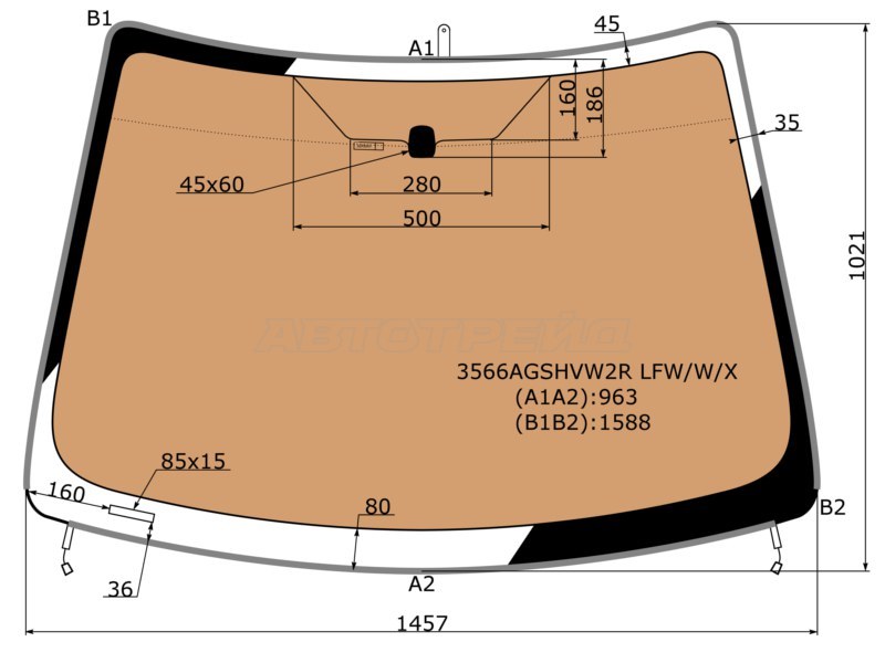 Стекло лобовое (Обогрев полный / Молдинг) Ford Focus 04-11 (XYG: 3566AGSHVW2R LFW/W/X)