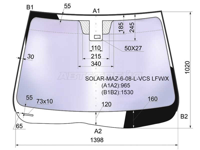 Стекло лобовое (Атермальное / Датчик дождя / Молдинг) Mazda 6 07-12 (XYG: SOLAR-MAZ-6-08-L-VCS LFW/X)