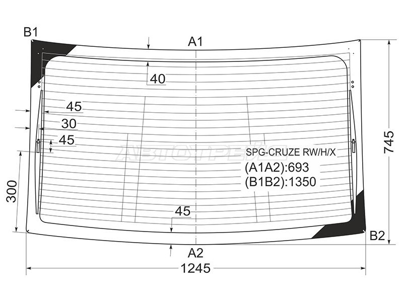 Стекло заднее (Цвет зеленый / Обогрев) Chevrolet Cruze 09-15  / Daewoo Lacetti 08-11 (SAT: SPG-CRUZE RW/H/X)