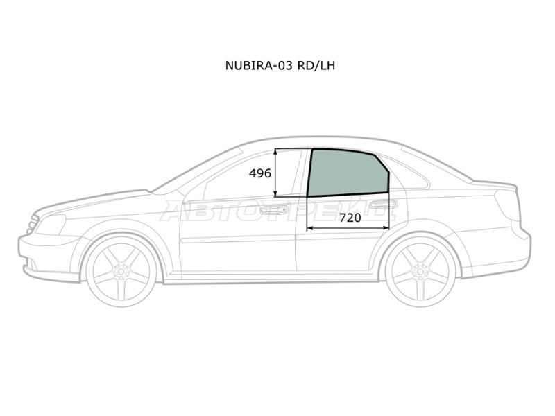 Стекло боковое опускное (Сзади / Слева / Цвет зеленый) Chevrolet Lacetti 04-13  / Daewoo Lacetti 04-09  / Chevrolet Nubira 04-13  / Optra 04-13  / Daewoo Gentra 05-15  / Nubira 02-05  / Ravon Gentra 15-  / Suzuki Forenza 03-08 (XYG: NUBIRA-03 RD/LH)