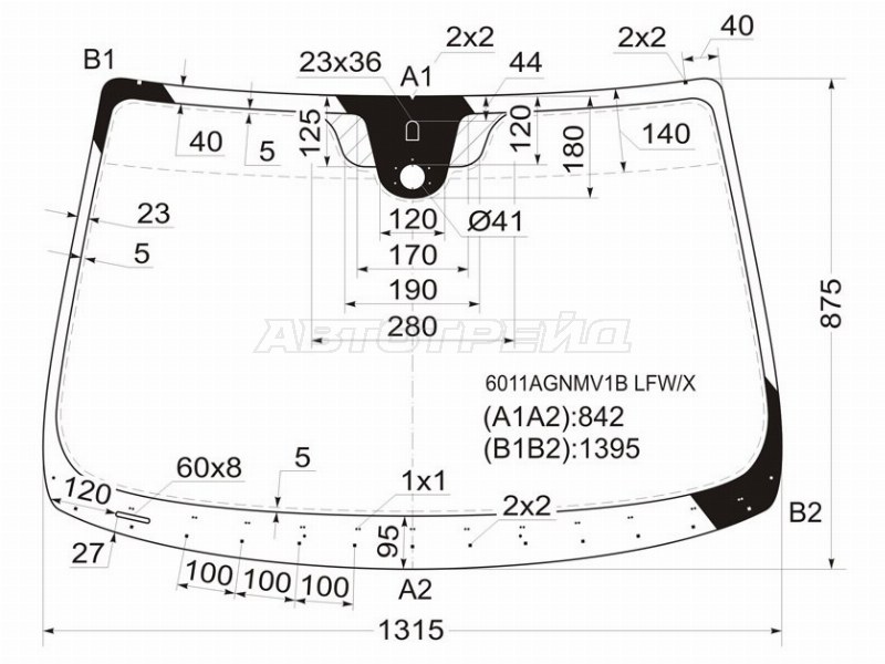Стекло лобовое (Датчик дождя) Nissan March 02-10  / Micra 03-10 (XYG: 6011AGNMV1B LFW/X)