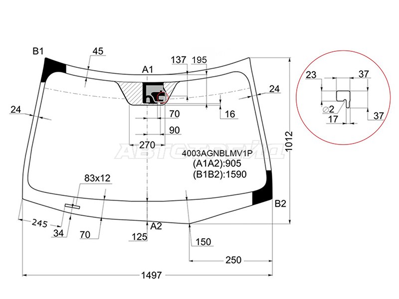 Стекло лобовое (Датчик дождя) Honda Accord 08-11  / Acura TSX 08-14 (PILKINGTON: 4003AGNBLMV1P)