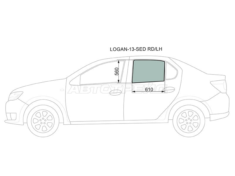 Стекло боковое опускное (Сзади / Слева / Цвет зеленый) Renault Logan 14-  / Sandero 14-  / Dacia Logan 12-19  / Sandero 12-19  / Sandero Stepway 12-19  / Renault Logan Stepway 18-  / Sandero Stepway 14-22 (XYG: LOGAN-13-SED RD/LH)