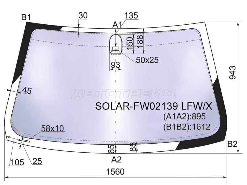 Стекло лобовое (Атермальное / Датчик дождя) BMW X5 99-06 (XYG: SOLAR-FW02139 LFW/X)