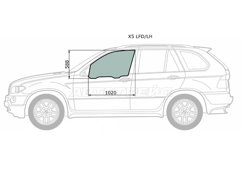 Стекло боковое опускное (Спереди / Слева / Цвет зеленый / Триплекс) BMW X5 99-06 (XYG: X5 LFD/LH)