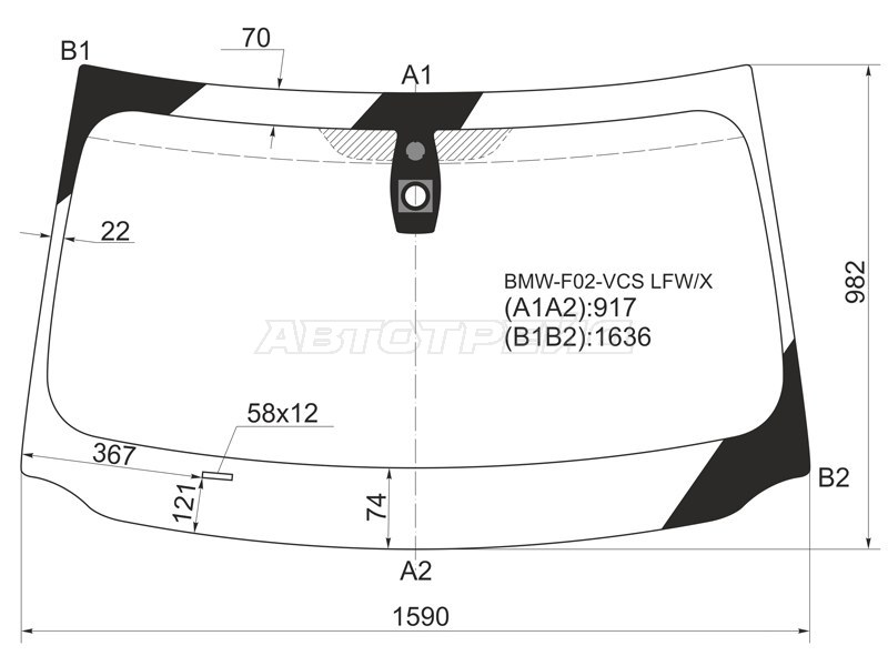 Стекло лобовое (Датчик дождя) BMW 7-Series 08-12 (XYG: BMW-F02-VCS LFW/X)