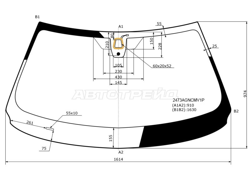 Стекло лобовое (Камера / Датчик дождя) BMW X5 13-18 (FUYAO: 2473AGNCMV1P)