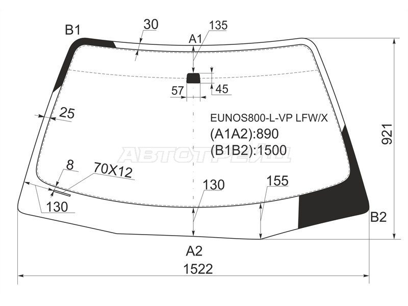 Стекло лобовое Mazda Eunos 800 93-97  / Millenia 94-03  / Xedos 9 93-02 (XYG: EUNOS800-L-VP LFW/X)