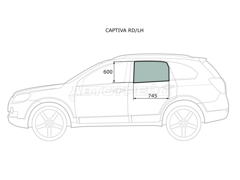 Стекло боковое опускное (Сзади / Слева / Цвет зеленый) Chevrolet Captiva 06-15  / Opel Antara 06-15  / Daewoo Winstorm 06-10  / Saturn Vue 07-10 (XYG: CAPTIVA RD/LH)