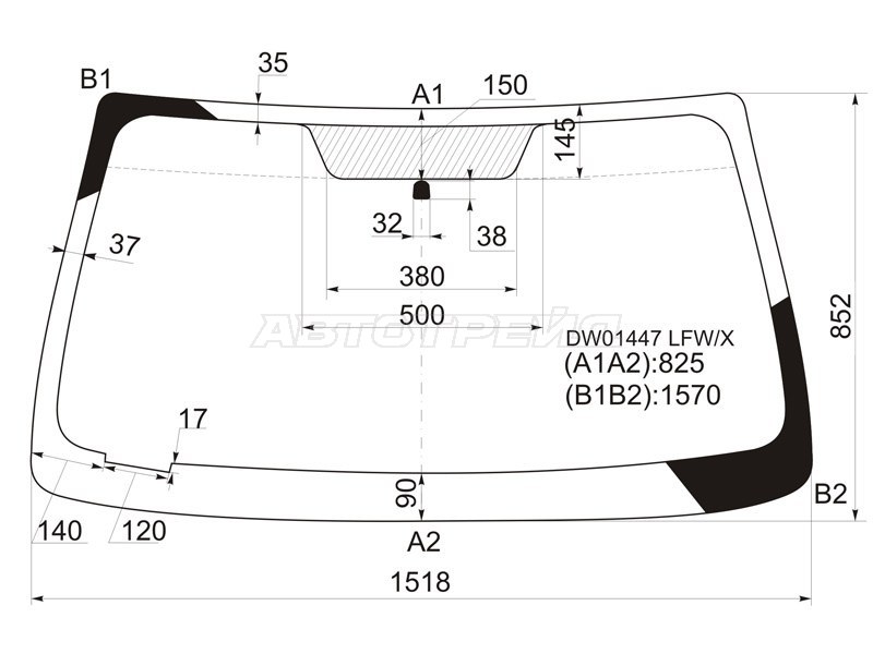 Стекло лобовое Chevrolet TrailBlazer 01-10  / Isuzu Ascender 03-09 (XYG: DW01447 LFW/X)