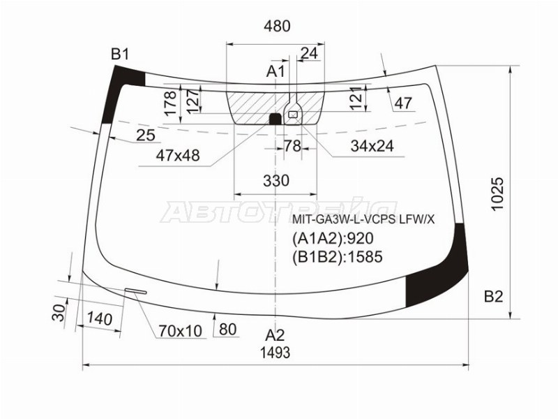 Стекло лобовое (Датчик дождя) Mitsubishi ASX 10-16  / Citroen C4 Aircross 12-16  / Peugeot 4008 12-15 (XYG: MIT-GA3W-L-VCPS LFW/X)