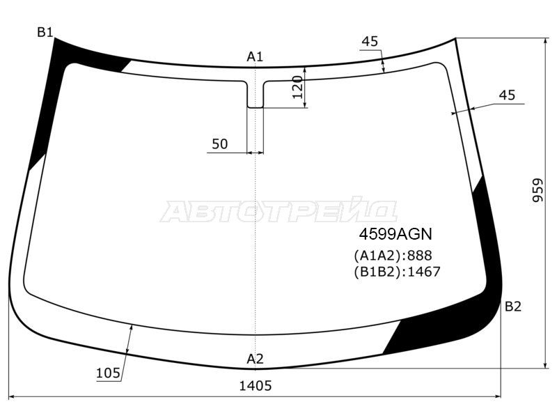 Стекло лобовое Datsun mi-Do 14-  / on-DO 14-19  / LADA Granta 11-  / Granta Cross 18-  / Granta Sport 13-18  / Kalina 13-18 (BOR: 4599AGN)