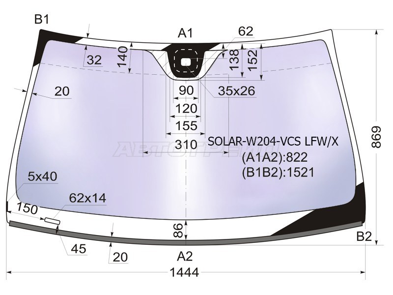 Стекло лобовое (Атермальное / Датчик дождя / Молдинг) Mercedes-Benz C-Class 07-15 (XYG: SOLAR-W204-VCS LFW/X)