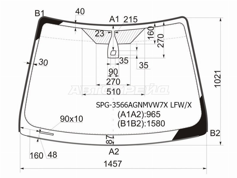 Стекло лобовое (Датчик дождя / Молдинг) Ford Focus 04-11  / Focus RS 09-11  / Focus ST 05-10 (SAT: SPG-3566AGNMVW7X LFW/X)