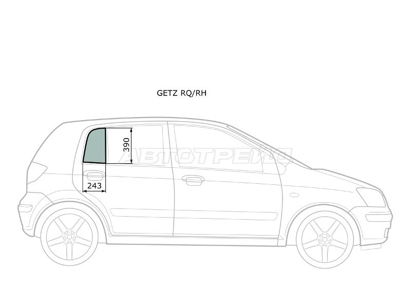 Стекло форточки (Цвет зеленый) Hyundai Getz 02-11  / Click 02-11 (XYG: GETZ RQ/RH)