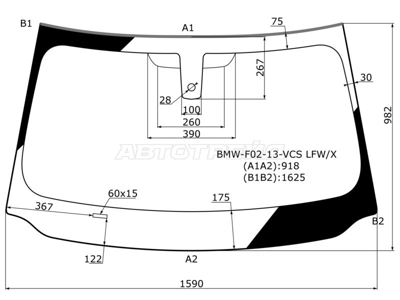 Стекло лобовое (Датчик дождя) BMW 7-Series 12-15 (XYG: BMW-F02-13-VCS LFW/X)