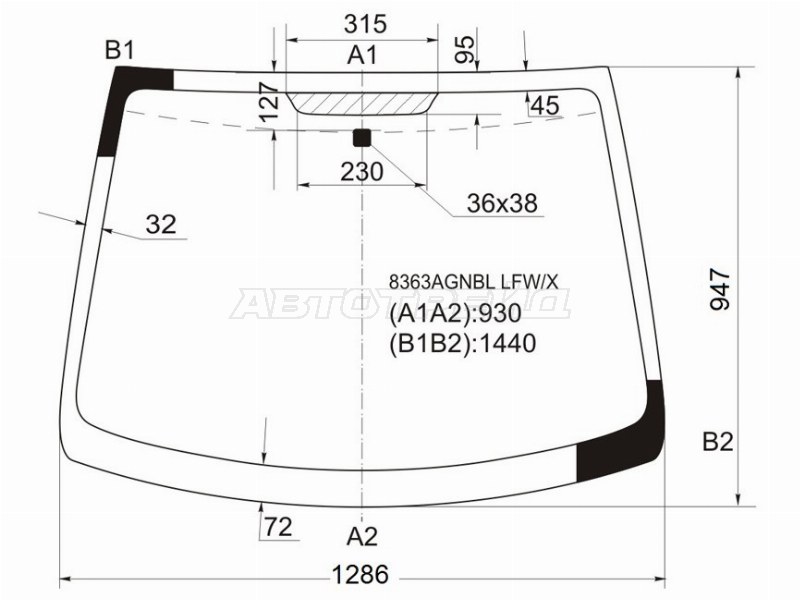 Стекло лобовое Citroen C1 05-14  / Peugeot 107 05-15  / Toyota Aygo 05-14 (XYG: 8363AGNBL LFW/X)