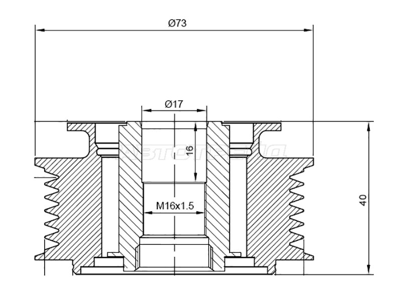 Шкив генератора VW TRANSPORTER 95- /VOLVO V70 /XC70 /90 2,4D /2.5T 02- (SAT: ST-8658644)