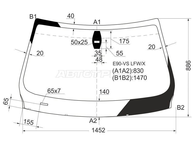 Стекло лобовое (Датчик дождя) BMW 3-Series 05-14  / M3 06-13 (XYG: E90-VS LFW/X)
