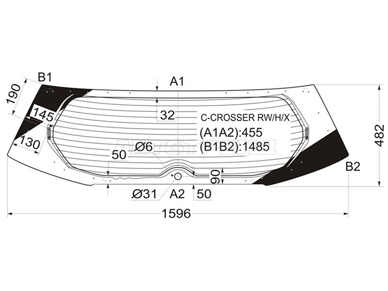 Стекло заднее (Цвет зеленый / Обогрев) Citroen C-Crosser 07-12  / Peugeot 4007 07-14 (XYG: C-CROSSER RW/H/X)