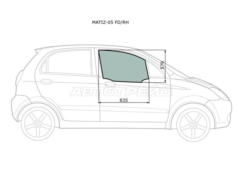 Стекло боковое опускное (Спереди / Справа / Цвет зеленый) Chevrolet Spark 05-10  / Daewoo Matiz 07-11 (XYG: MATIZ-05 FD/RH)