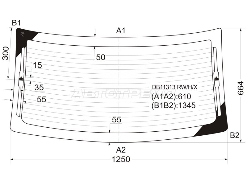 Стекло заднее (Цвет зеленый / Обогрев) Chrysler Sebring 06-10 (XYG: DB11313 RW/H/X)