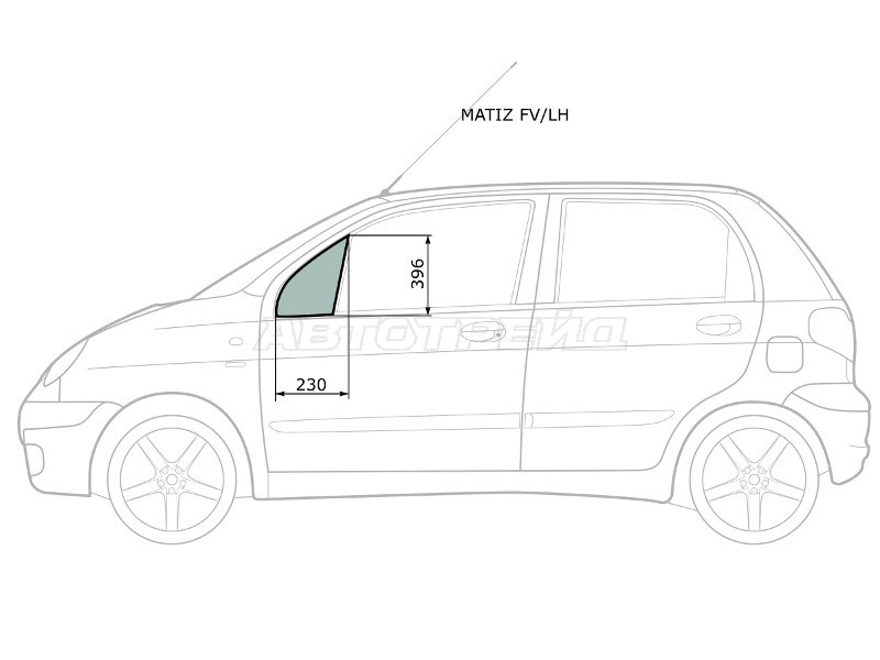 Стекло форточки (Цвет зеленый) Chevrolet Matiz 04-05  / Daewoo Matiz 97-15 (XYG: MATIZ FV/LH)