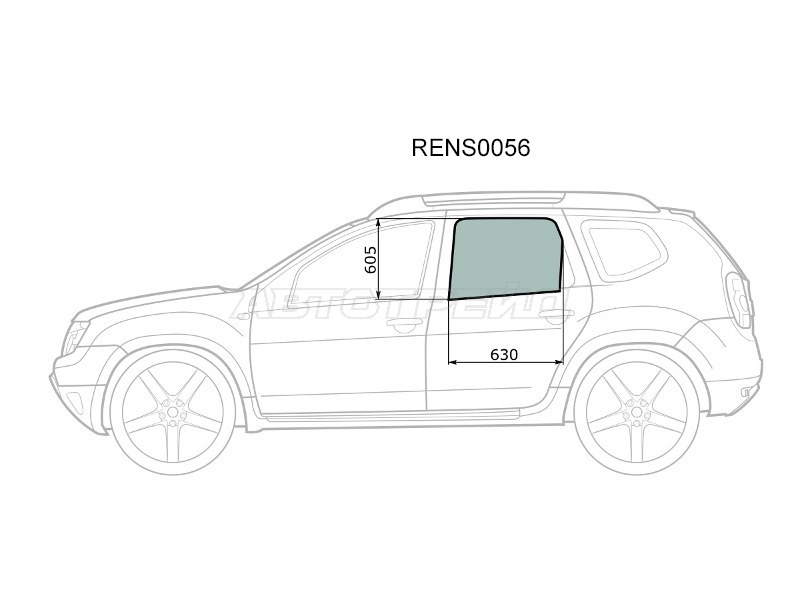 Стекло боковое опускное (Сзади / Слева / Цвет зеленый) Nissan Terrano 14-22  / Renault Duster 10-21  / Dacia Duster 10-17 (KMK: RENS0056)