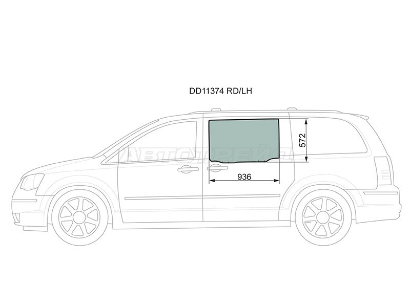 Стекло боковое опускное (Сзади / Слева / Цвет зеленый) Chrysler Grand Voyager 08-15  / Town&Country 08-15  / Voyager 07-16  / Dodge Caravan 07-18 (XYG: DD11374 RD/LH)